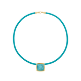 Turquoise leather cord with aquamarine pendant